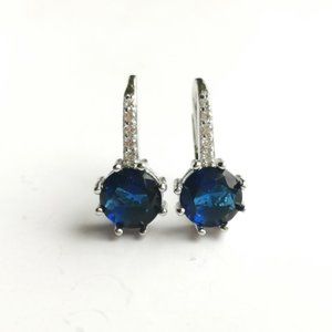 New, Sterling Silver sapphire cz drop lever back earrings